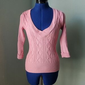 bebe Light Pink V-Neck Half Sleeves Sweater